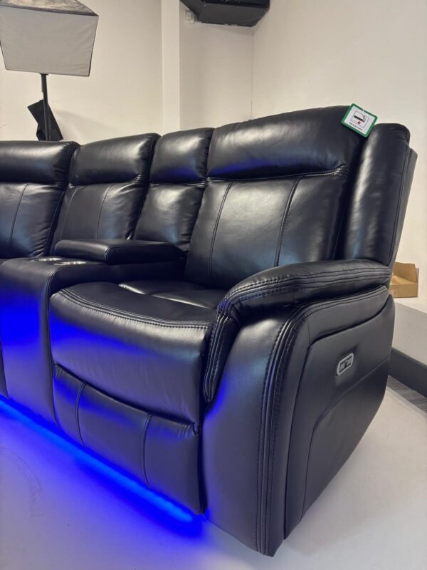 Lily Black Leather Electric Recliner Corner Sofa with Cup Holders and LED - Image 7