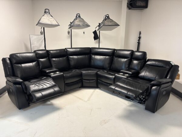 Lily Black Leather Electric Recliner Corner Sofa with Cup Holders and LED - Image 3
