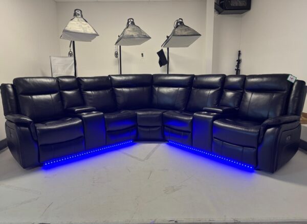 Lily Black Leather Electric Recliner Corner Sofa with Cup Holders and LED - Image 4