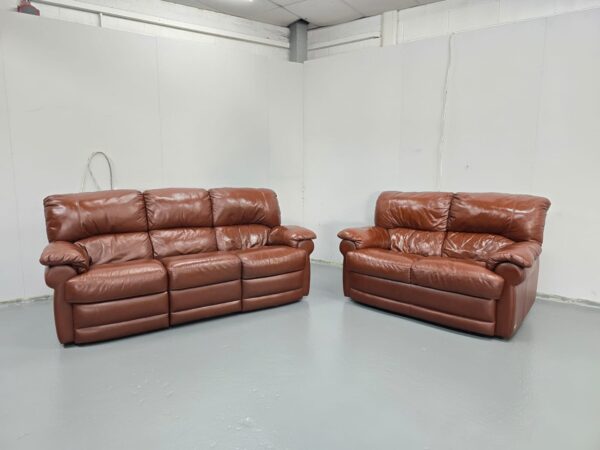 Brown Leather 3 Seater Electric Recliner and 2 Seater Standard Sofas
