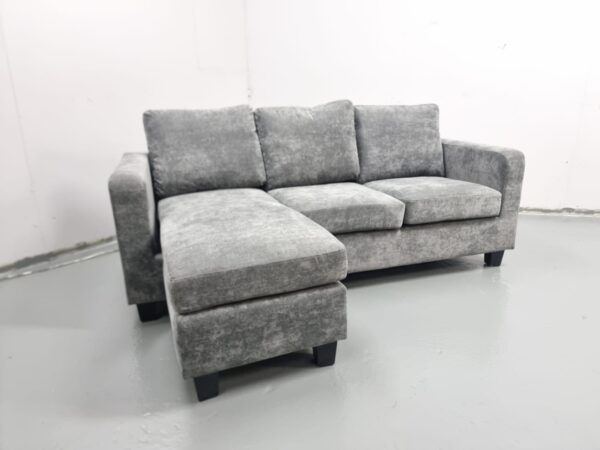 Brand New Grey Fabric 3 Seater Chaise - Image 2