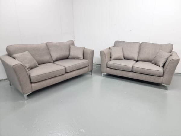 Scs Grey Fabric 3 and 2 Seater Sofas with Reversible Cushions - Image 2