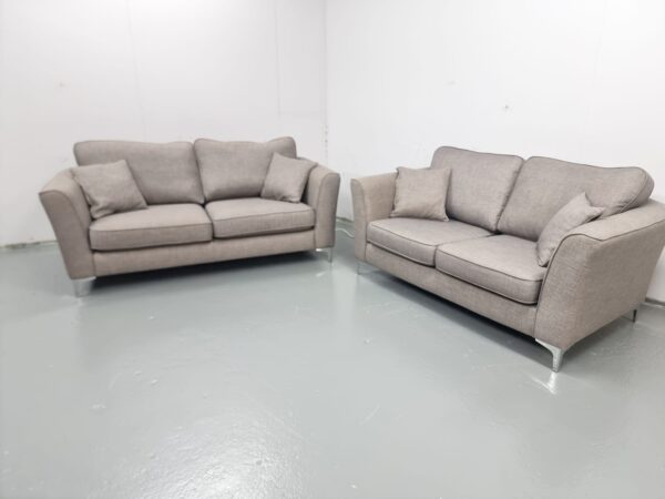 Scs Grey Fabric 3 and 2 Seater Sofas with Reversible Cushions - Image 3