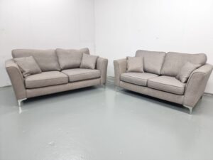 Scs Grey Fabric 3 and 2 Seater Sofas with Reversible Cushions