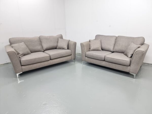 Scs Grey Fabric 3 and 2 Seater Sofas with Reversible Cushions - Image 4