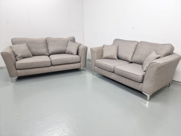 Scs Grey Fabric 3 and 2 Seater Sofas with Reversible Cushions - Image 5