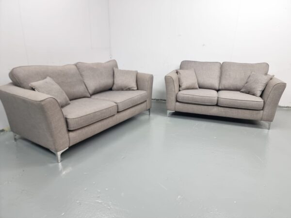 Scs Grey Fabric 3 and 2 Seater Sofas with Reversible Cushions - Image 6