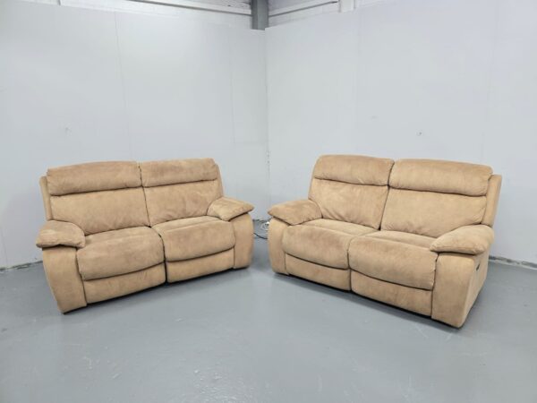 Dfs Tan Suede 2 and 2 Seater Electric Recliner Sofas