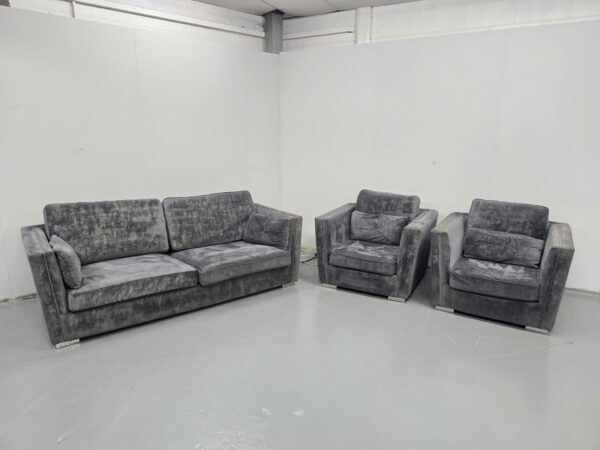 Dfs Grey Suede 3 Piece Suite Sofa and Chairs