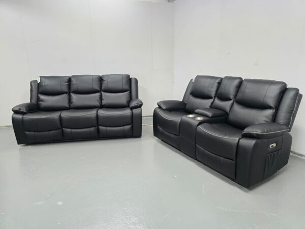 Harald Black Leather 3 and 2 Seater Electric Recliner Sofas with Cup Holders - Image 3
