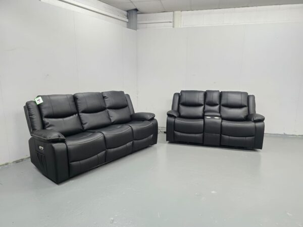 Harald Black Leather 3 and 2 Seater Electric Recliner Sofas with Cup Holders - Image 4