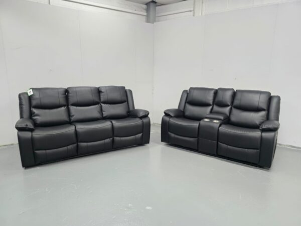 Harald Black Leather 3 and 2 Seater Electric Recliner Sofas with Cup Holders
