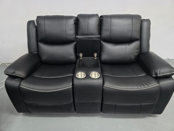 Harald Black Leather 2 Seater Electric Recliner Sofa with Cup Holders and USB - Image 2