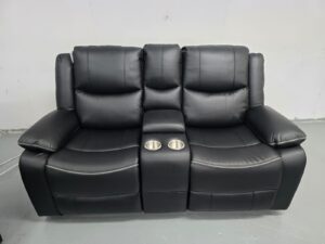 Harald Black Leather 2 Seater Electric Recliner Sofa with Cup Holders and USB