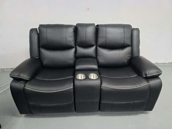 Harald Black Leather 2 Seater Electric Recliner Sofa with Cup Holders and USB