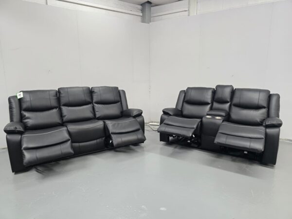 Harald Black Leather 3 and 2 Seater Electric Recliner Sofas with Cup Holders - Image 5