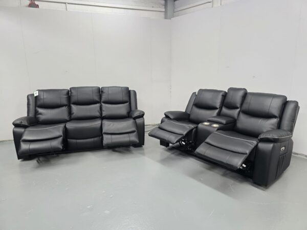 Harald Black Leather 3 and 2 Seater Electric Recliner Sofas with Cup Holders - Image 6
