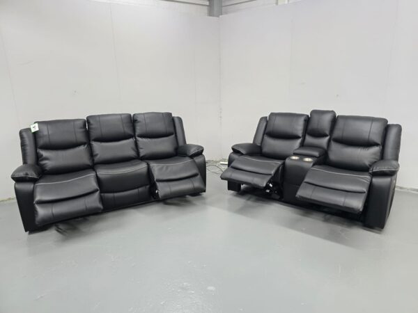 Harald Black Leather 3 and 2 Seater Electric Recliner Sofas with Cup Holders - Image 7