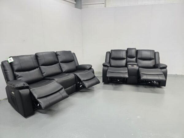 Harald Black Leather 3 and 2 Seater Electric Recliner Sofas with Cup Holders - Image 8