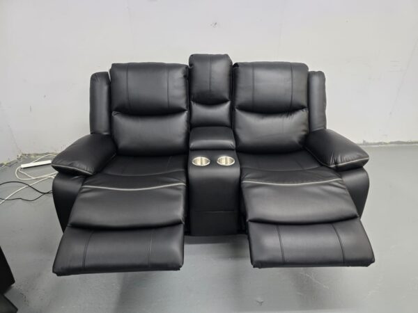 Harald Black Leather 2 Seater Electric Recliner Sofa with Cup Holders and USB - Image 3