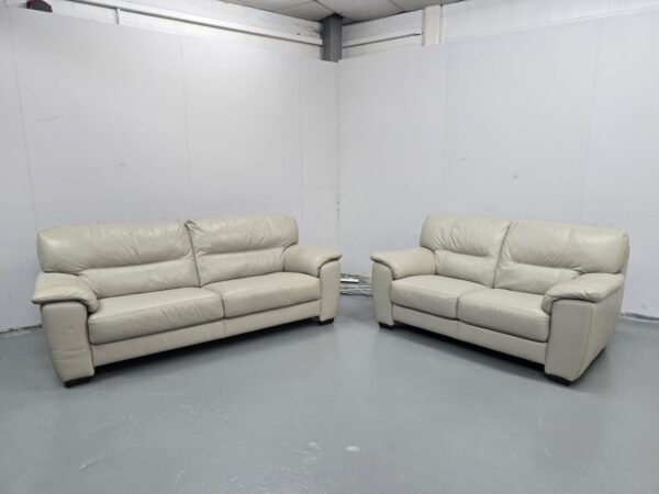 Dfs Grey Leather 3 and 2 Seater Sofas