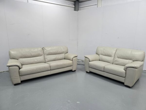 Dfs Grey Leather 3 and 2 Seater Sofas - Image 4