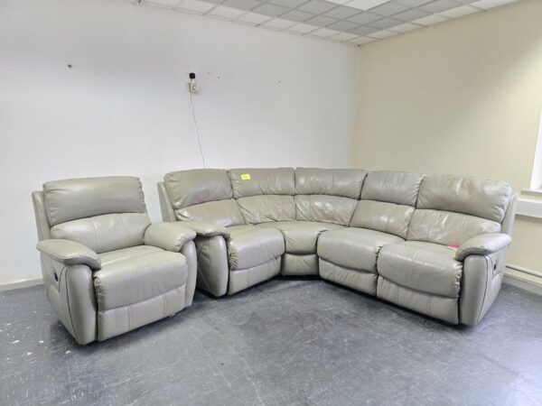 Grey Leather Electric Recliner Corner Sofa and Chair - Image 2
