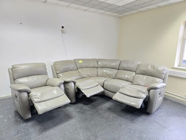 Grey Leather Electric Recliner Corner Sofa and Chair - Image 6