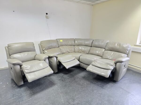 Grey Leather Electric Recliner Corner Sofa and Chair - Image 5