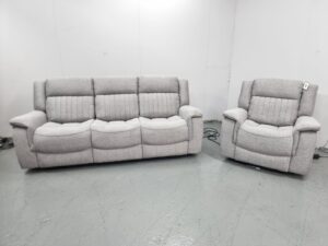 Linden Grey Fabric 2 and 1 Seater Electric Recliner Sofa and Chair with Cup Holders and USB