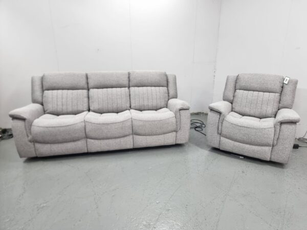 Linden Grey Fabric 2 and 1 Seater Electric Recliner Sofa and Chair with Cup Holders and USB