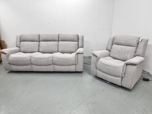 Linden Grey Fabric 2 and 1 Seater Electric Recliner Sofa and Chair with Cup Holders and USB - Image 3