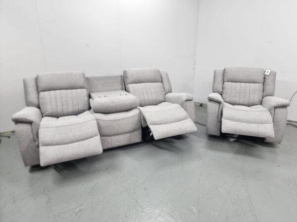 Linden Grey Fabric 2 and 1 Seater Electric Recliner Sofa and Chair with Cup Holders and USB - Image 7