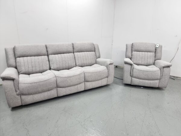 Linden Grey Fabric 2 and 1 Seater Electric Recliner Sofa and Chair with Cup Holders and USB - Image 2