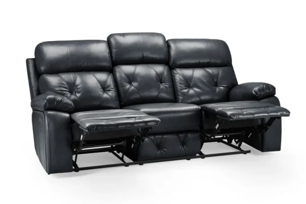 Cody Black Leather 3 Seater Manual Recliner Sofa - Image 3