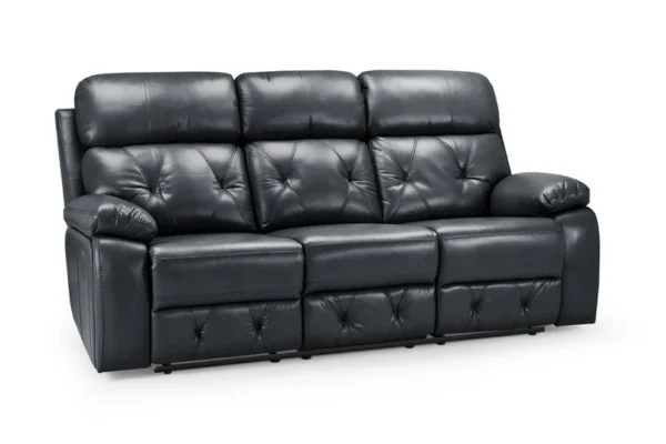 Cody Black Leather 3 Seater Manual Recliner Sofa - Image 2