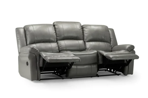 Suzi Grey Leather 3 Seater Manual Recliner Sofa - Image 2