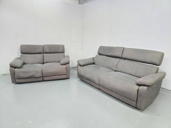 Grey Suede 3 and 2 Seater Electric Recliner Sofas with Adjustable Headrests - Image 5
