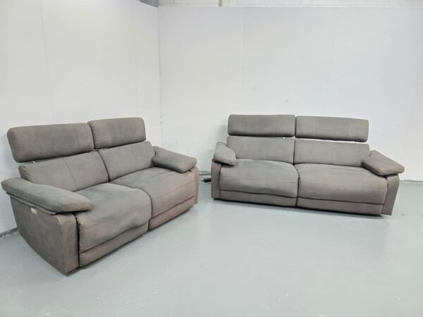 Grey Suede 3 and 2 Seater Electric Recliner Sofas with Adjustable Headrests - Image 4