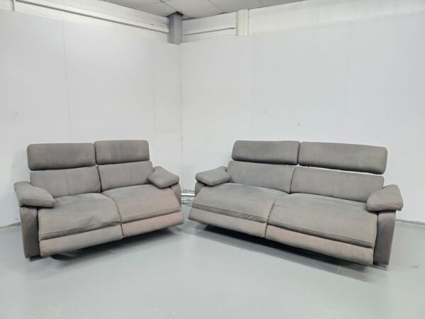 Grey Suede 3 and 2 Seater Electric Recliner Sofas with Adjustable Headrests - Image 7