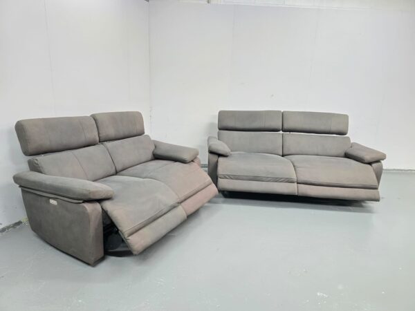 Grey Suede 3 and 2 Seater Electric Recliner Sofas with Adjustable Headrests - Image 6