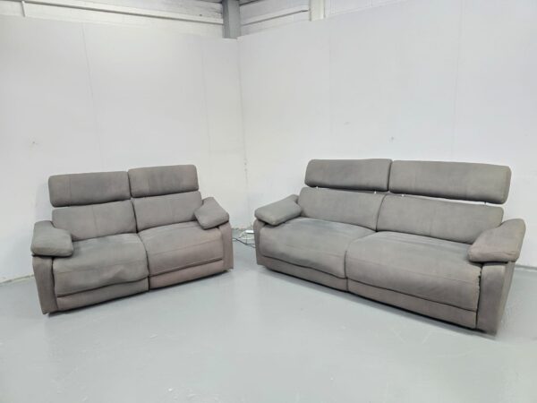 Grey Suede 3 and 2 Seater Electric Recliner Sofas with Adjustable Headrests - Image 3