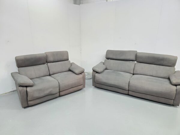 Grey Suede 3 and 2 Seater Electric Recliner Sofas with Adjustable Headrests - Image 2