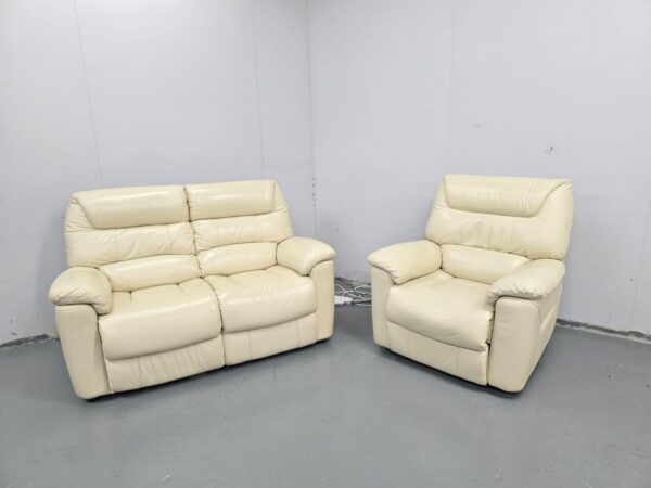 Lazyboy Cream Leather 2 and 1 Seater Standard Sofa and Electric Recliner Chair