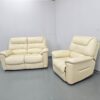 Lazyboy Cream Leather 2 and 1 Seater Standard Sofa and Electric Recliner Chair - Image 2