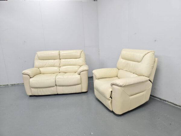 Lazyboy Cream Leather 2 and 1 Seater Standard Sofa and Electric Recliner Chair - Image 2