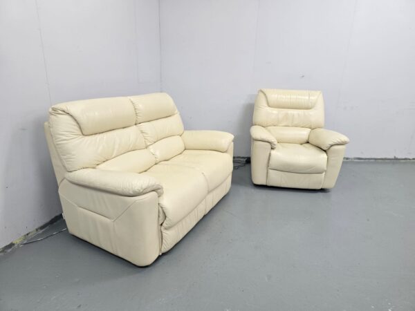 Lazyboy Cream Leather 2 and 1 Seater Standard Sofa and Electric Recliner Chair - Image 3
