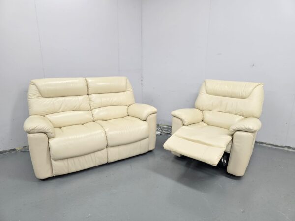 Lazyboy Cream Leather 2 and 1 Seater Standard Sofa and Electric Recliner Chair - Image 7