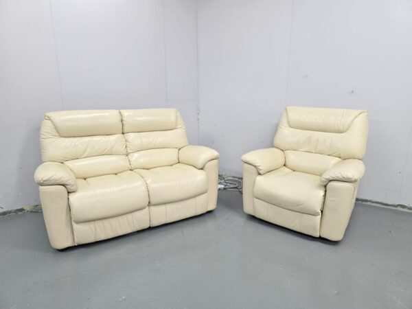 Lazyboy Cream Leather 2 and 1 Seater Standard Sofa and Electric Recliner Chair - Image 4