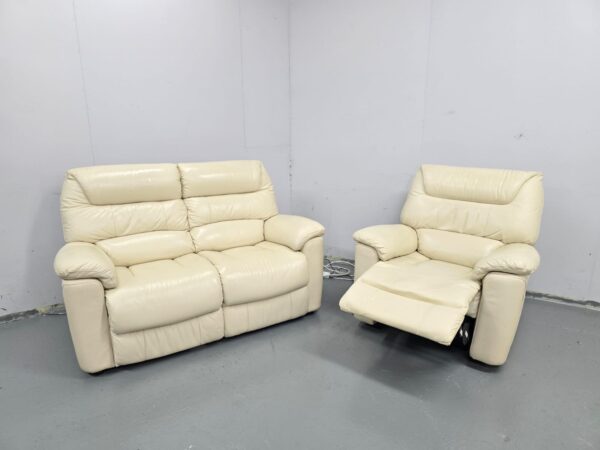 Lazyboy Cream Leather 2 and 1 Seater Standard Sofa and Electric Recliner Chair - Image 5